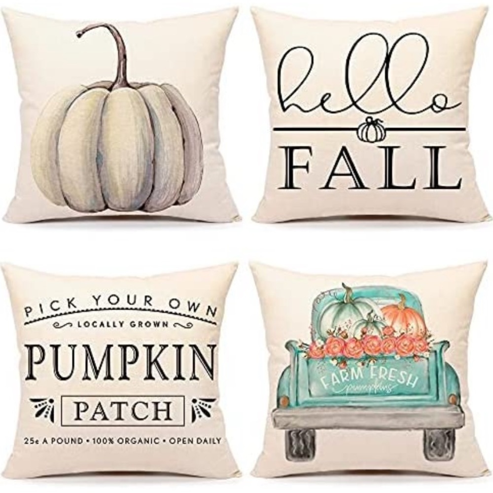 COPY - 4 fall farmhouse pumpkin pillow covers
